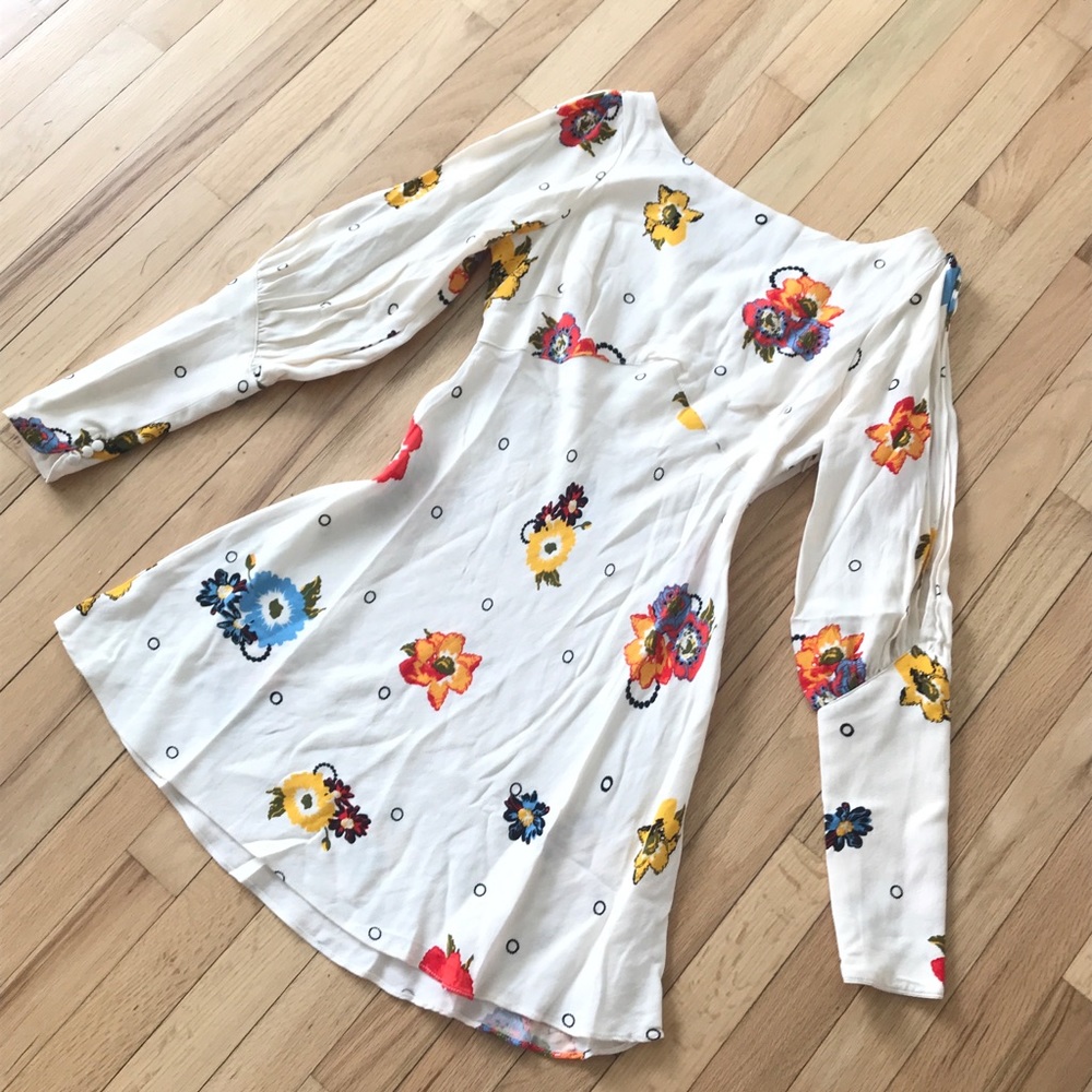 Free People (NWT) ivory flowered boho dress